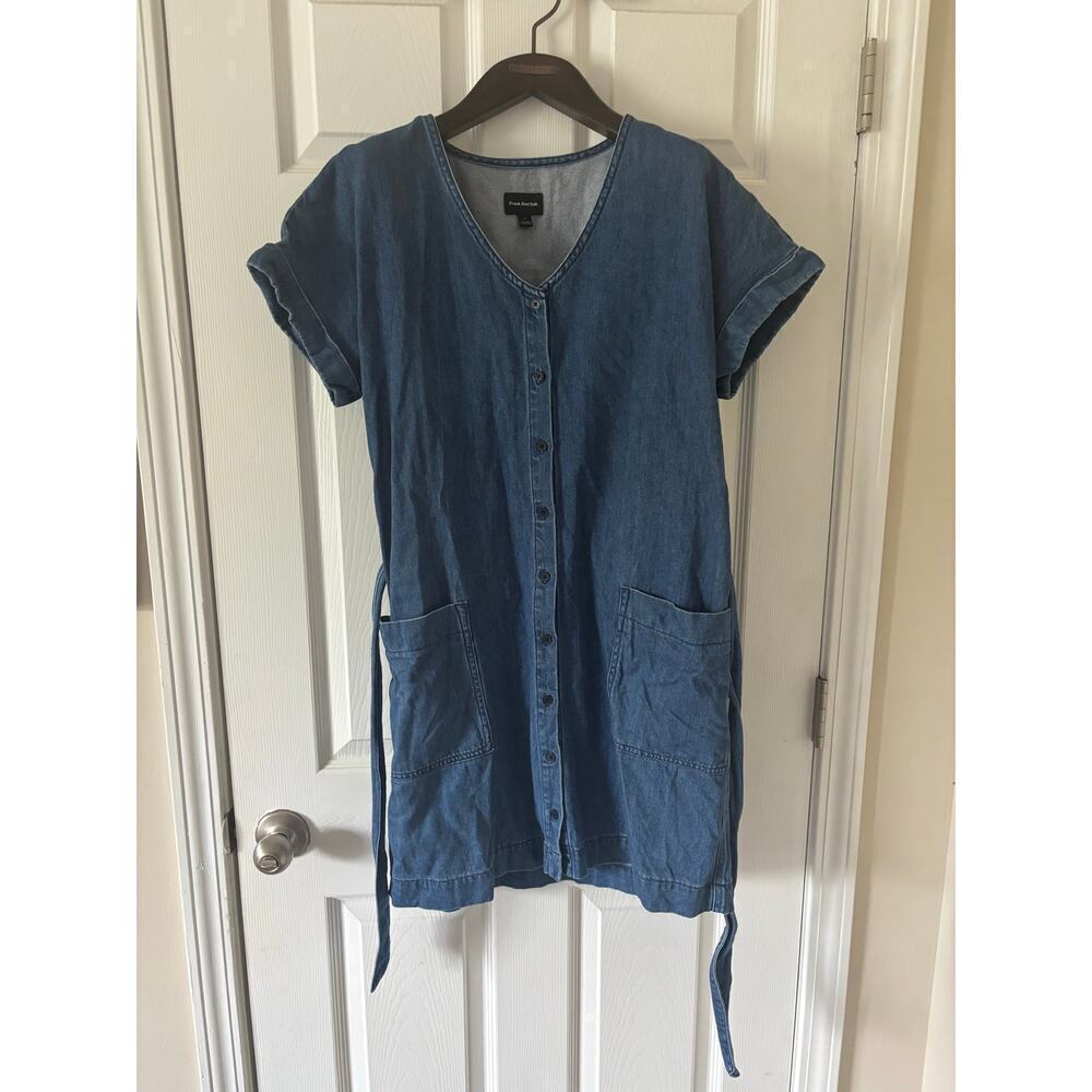 Frank and Oak denim Jean mini dress sz M button up front with belt